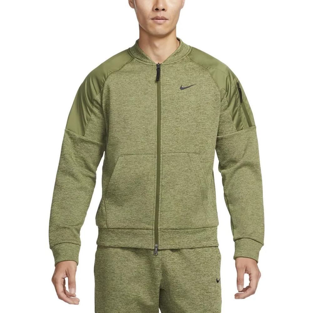 Nike Mens Bomber Jacket‎ Therma Fit Training Full Zip Long Sleeve Green Size XL